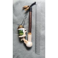 Антикварная фарфоровая чашка и элементы трубки."Благородный олень". Германия.19в Охотничья серия "Егерьская"