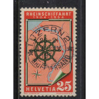 Швейцария 1954 50 летие Рейнского судоходства Карта Рейна между Базелем и устьем в Северное море Гаш Люцерн #595