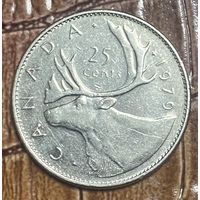 Монета Канада 25 центов 1979 года. Олень, фауна. Елизавета II