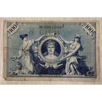 Банкнота 100 марок 1908 год. Германская империя. Зеленая печать. С рубля без МЦ.