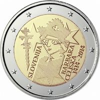 2 евро 2014 Словения  600 лет воцарению Барбары Цилли UNC из ролла