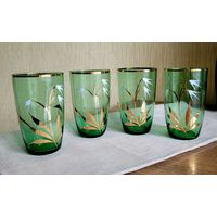 Стаканы, Богемское цветное стекло, одним лотом 4 шт.