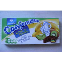 Картонная упаковка от конфет -- Confemillio, со банана и киви (2022, РБ, Бобруйск, "Красный пищевик", 160 г).