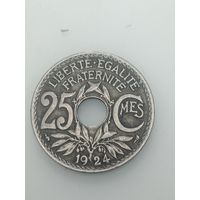 Франция 25 сантимов 1924 года .