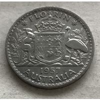 Австралия флорин (2 шиллинга) 1957 Елизавета II - серебро 0,500