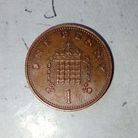 1 пенни 1985 года Великобритания. Королева Елизавета 2. Шикарная родная патина!