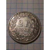 2 франка Швейцария 1968 год