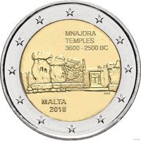 2 евро 2018 Мальта Храм Мнайдры UNC из ролла