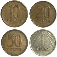 Литва набор монет 10-20-50 центов + 1 лит, 1991