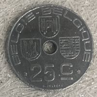 Монета 25 сантимов 1944 год. Бельгия. С рубля без МЦ.