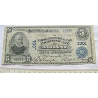 Банкнота 5 долларов образца 1902 года Олбани
