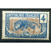 Французские колонии - Среднее Конго - 1907г. - леопард, 4 с - 1 марка - MLH [Mi 3]. #4-W1-129-A-1
