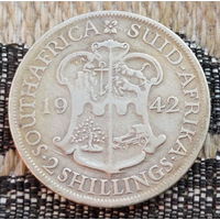 ЮАР 2 шиллинга 1942 года. Король Георг VI. Герб. II Мировая война. Серебро. Сторгуй за свою цену, предложи обмен! Y