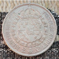 Швеция 2 кроны 1914 года, AU. Густав V. Герб. Серебро. Сторгуй за свою цену, предложи обмен!