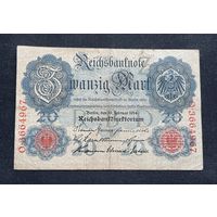 20 марок 1914 год / Германская империя банкнота тип 1906 года / RBD Z O-3664967 / семь цифр