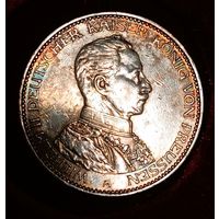 3м 1914, Пруссия, Вильгелм II в мундире, радужная патина, красивая! Смотрите также другие мои лоты!