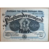 Германия 500000 марок 1923 г Золинген (Solingen) 4809d, D1 N#6* , Фон голубой. aUNC