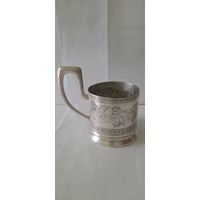 ПОДСТАКАННИК С РЕДКИМ РИСУНКОМ РОМАШКИ И ВАСИЛЬКИ,МЕЛЬХИОР,ВРЕМЕН СССР.