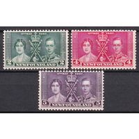 14.BrKS. Великобритания. Колонии.  Ньюфаундленд. Коронация Георга VI и Елизаветы. 1937 г. Полная серия. Mi.##218-220.