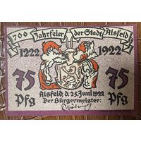 Нотгельд 75 пфеннигов 1922 год. АЛЬСФЕЛЬД. Веймарская республика
