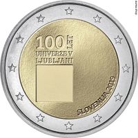 (ОБМЕН ПРИВЕТСТВУЕТСЯ) 2 евро Словения 2019, 100 лет университету Любляны, UNC из ролла