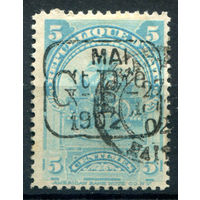 Гаити - 1902г. - пальма, герб, надпечатка, 5 с - 1 марка - гашёная [Mi 66]. #4-W1-121-A-1