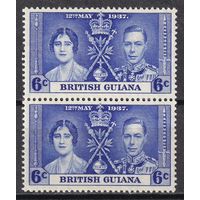 75.BrKS. Великобритания. Колонии.  Британская Гвиана. Коронация Георга VI и Елизаветы. 1937 г. 6C. Mi.#175. Пара. MNH.