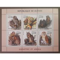 Гвинея. 2002 год. СОВЫ. ПТИЦЫ. Фауна. Большой блок (6 марок в блоке, чистые)