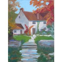 Картина маслом "У дома". Холст на картоне 30х40 см