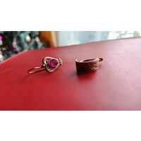 Серебряные позолоченные серёжки СССР 825 и 975 с синтетическим рубином