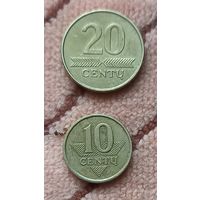 Литва 20 центов 2008г. и 10 центов 1998 г