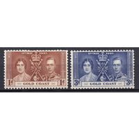 20.BrKS. Великобритания. Колонии.  Золотой Берег. Коронация Георга VI и Елизаветы. 1937 г. 1d, 3d. Mi.##102/104.