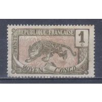[906] Французские колонии. Среднее Конго 1907. Фауна.Леопард.1 с. БЕЗ КЛЕЯ.