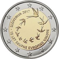 2 евро Словения 2017 10 лет введению евро в Словении UNC из ролла