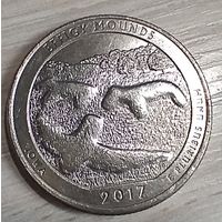 25 центов США, квотер национальный парк EFFIGY MOUNDS, 2017, P