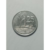 Каймановы острова 25 центов 1992 года .