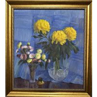 Явич П.М. (ученик Пэна Ю.М.) "Хризантемы", 1999 год. Холст, масло. Размер 66,5х60 см.
