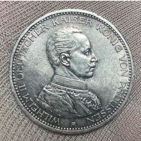 Монета 5 марок. 1913 год, Германская империя. Пруссия. Вильгельм II в мундире.