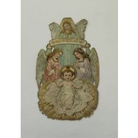 Старинный Дрезденский картонаж Рождественские ангелы оригинал