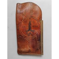 Футляр / чехол для очков. СССР. Кожа, латунь. Олимпиада 1980 г.