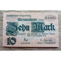 Werty71 Германия 10 марок 1918 аUNC банкнота Регесбург