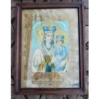 Икона старинная БМ Спорушница грешных, хромолитография в ореховой раме под стеклом. Большой размер.