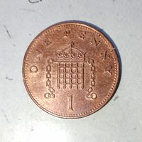 1 пенни 1997 года Великобритания. Королева Елизавета 2. Красивая  родная патина!