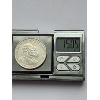 2 кроны Швеция 1907 года, 50 лет свадьбе Короля Оскара II и Леди Софии, Король Оскар II (1873 - 1907). Серебро 800. Монета не чищена. L45577.