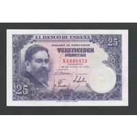 Испания 25 песет 1954 года. Тип P-147. Состояние aUNC