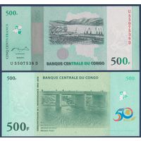 Конго, 500 франков 2010 г, P-100 (U, памятная - 50 лет независимости), UNC