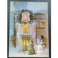 Открытка, с Новым годом! Фото Н. Поклада. 1988г. Со снеговиком.