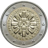2 евро 2023 Словакия 100 лет со дня первого переливания крови UNC из ролла