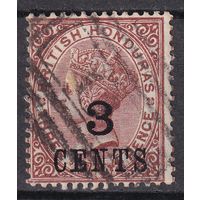 52.BrKCI. Великобритания. Колонии. Британский Гондурас. Стандарт. Виктория. Надпечатка нового номинала. 1888 г. 3C. Mi.#22.