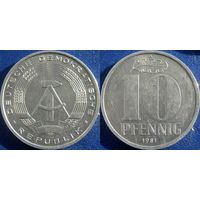 ГДР. 10 пфеннигов 1981 года. aUNC.